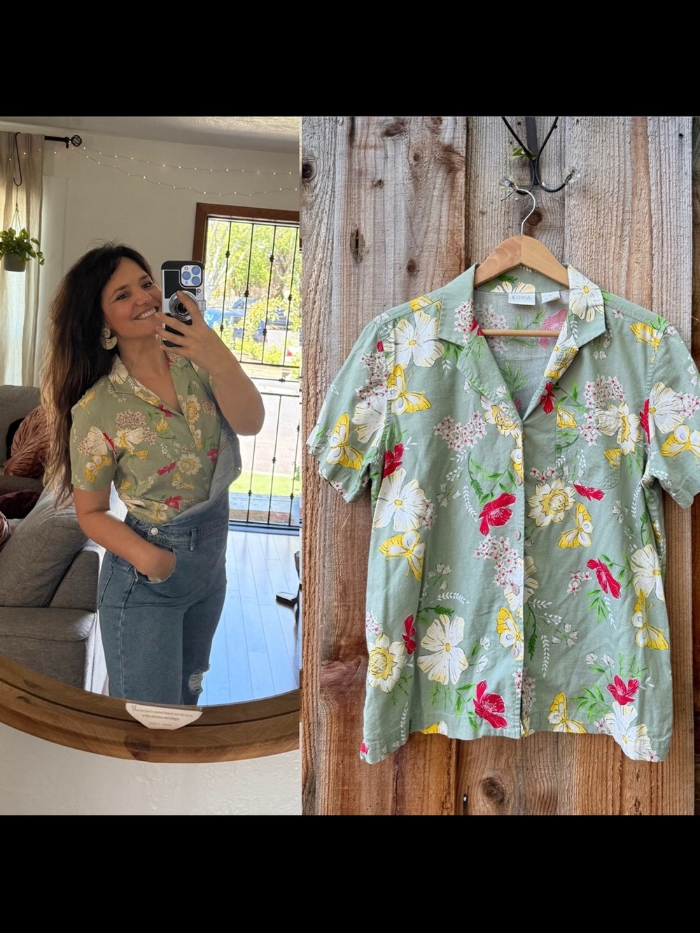 Vintage Sage Hawaiian Floral Short Sleeve Button-Up Shirt 🌿